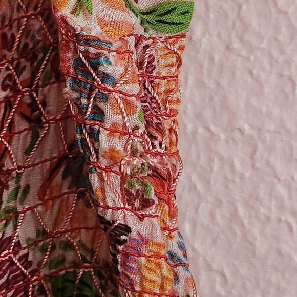 FARM Rio Pink Floral Macaw Print Puff Sleeve Midi Dress Size M - Picture 8 of 17